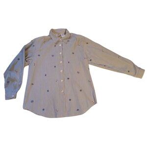 Long-Sleeve Button-Up Shirt Striped Embroidered Small Stephanie K Koret Women